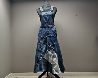 Upcycled Denim Patchwork Overall Kleid-XS/S