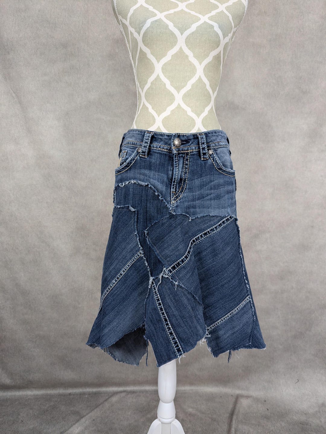 Upcycled Silver Brand Denim Patchwork Skirt - Size 30 - Etsy