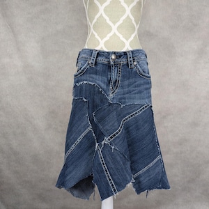 Upcycled Silver Brand Denim Patchwork Skirt - Size 30