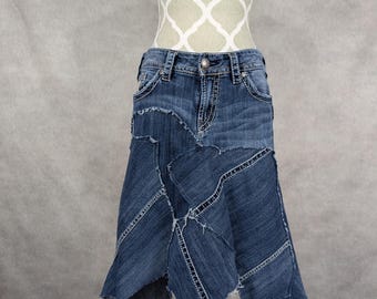 Upcycled Silver Brand Denim Patchwork Skirt - Size 30