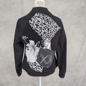 Upcycled Black Denim Jacket - Size 12