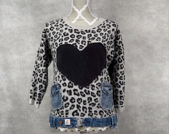 Upcycled Animal Print Sweater-Medium