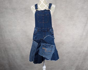Upcycled Denim Patchwork Overall Dress-Small