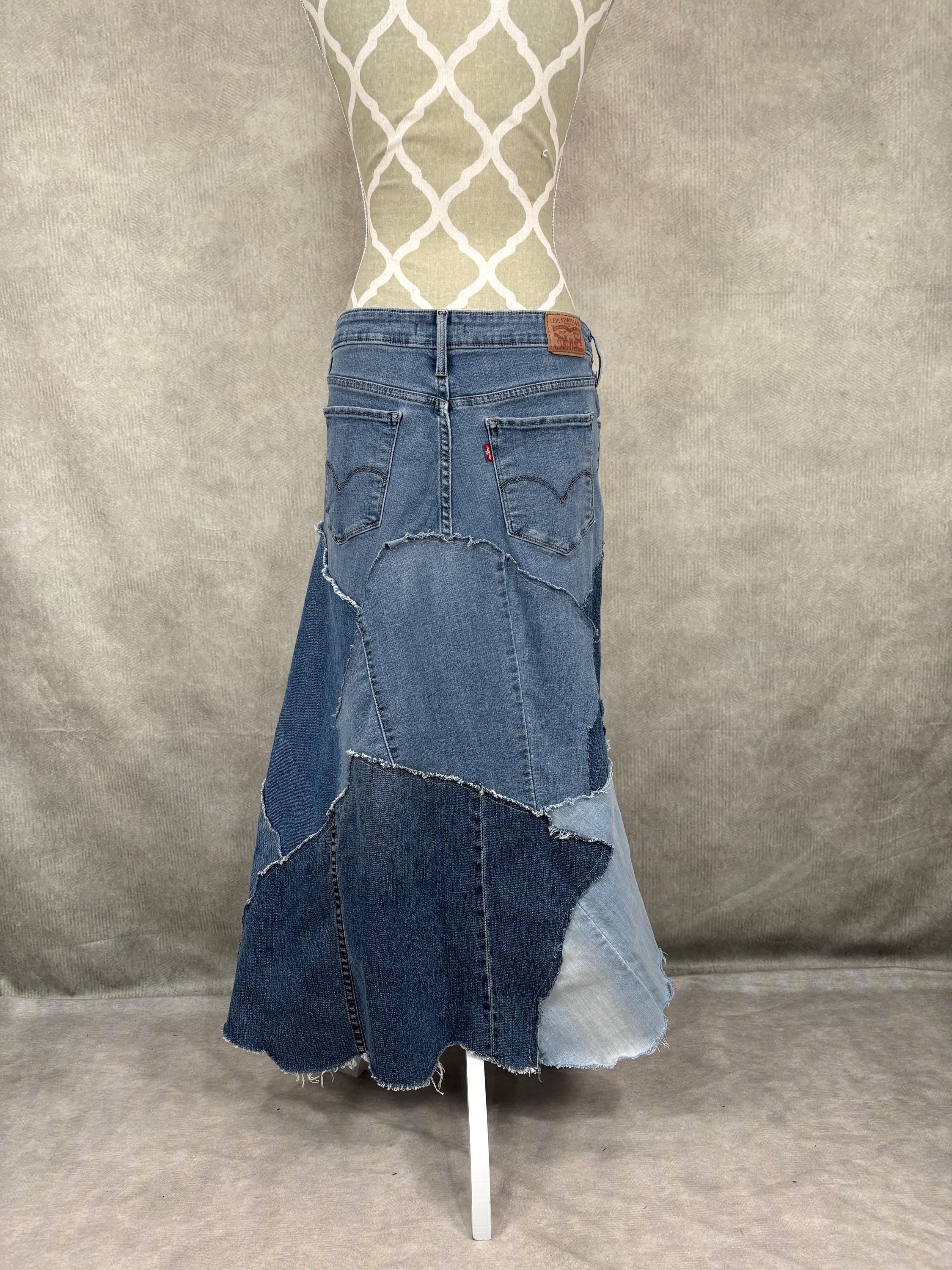 Upcycled Levi's Brand Denim Patchwork Skirt - Size 18 - Etsy Canada