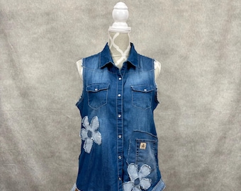 Upcycled Lightweight Denim Sleeveless Blouse - M/L
