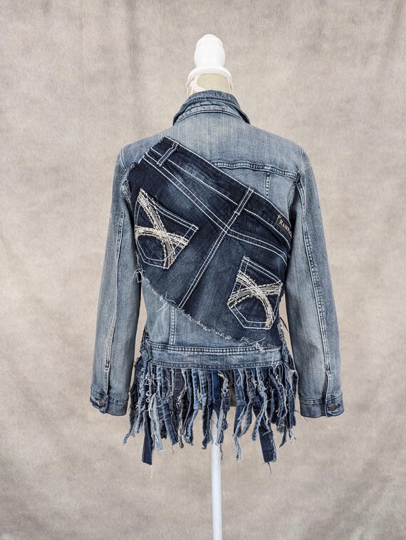 Upcycled Denim Fringe Hem Jacket - Medium - Etsy