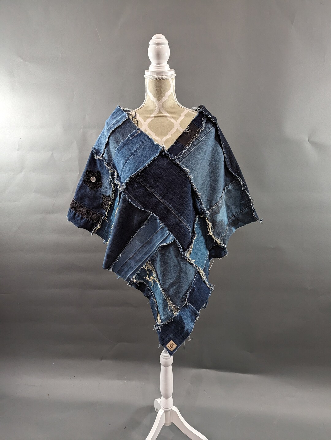 Upcycled Denim Patchwork Poncho O/S - Etsy