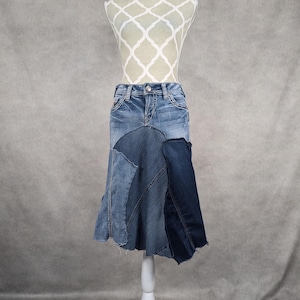Upcycled Silver Brand Denim Patchwork Skirt - Size 28