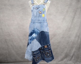 Upcycled Denim Patchwork Overall Dress- Small