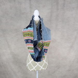 Upcycled Reversable Denim Patchwork Infinity Scarf