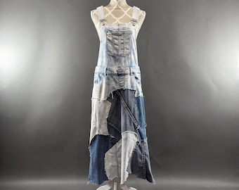 Upcycled Denim Patchwork Overall Dress - Medium