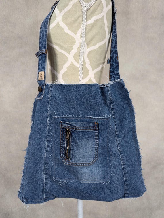 Sac à Main Upcyclé En Jean Wrangler - Sac Bandoulière Bleu Dénim - Occasion - Fait Main à Partir De Jeans Recyclés