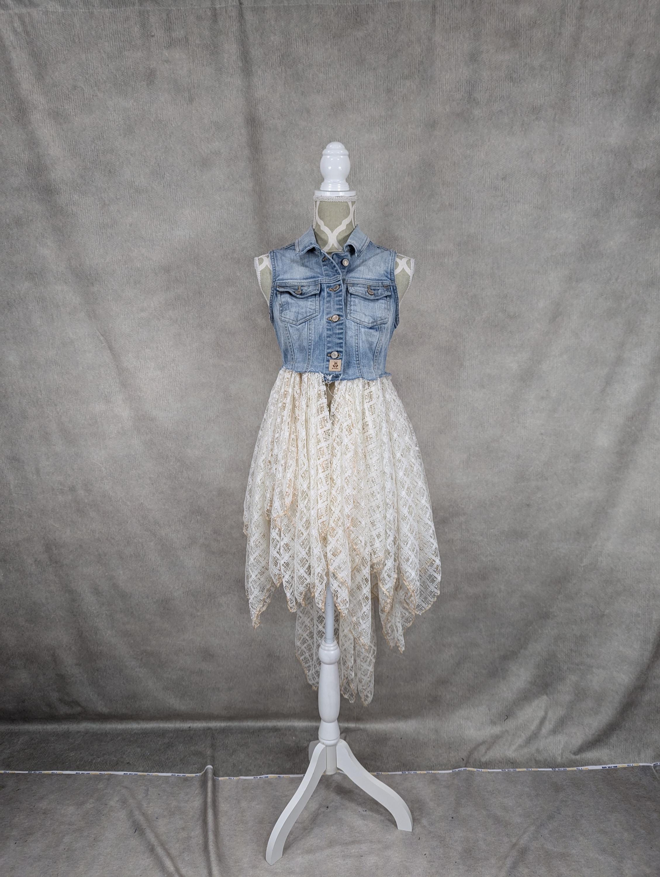 Upcycled Denim and Lace Vest - Xsmall - Etsy