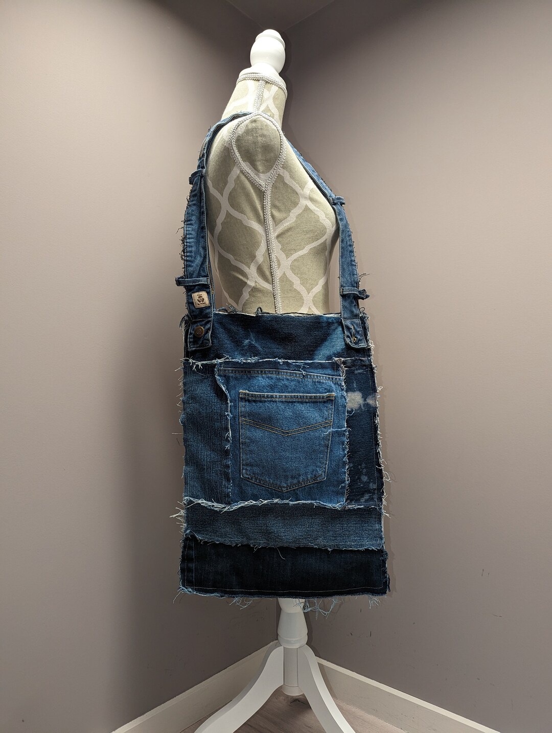 Retro Plant-dyed Linen Stripe Patchwork Shoulder Bag main image 1