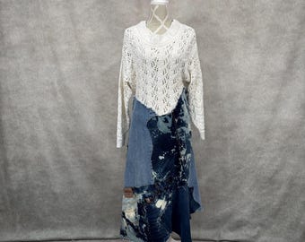 Upcycled Denim Patchwork Sweater Dress-M/L