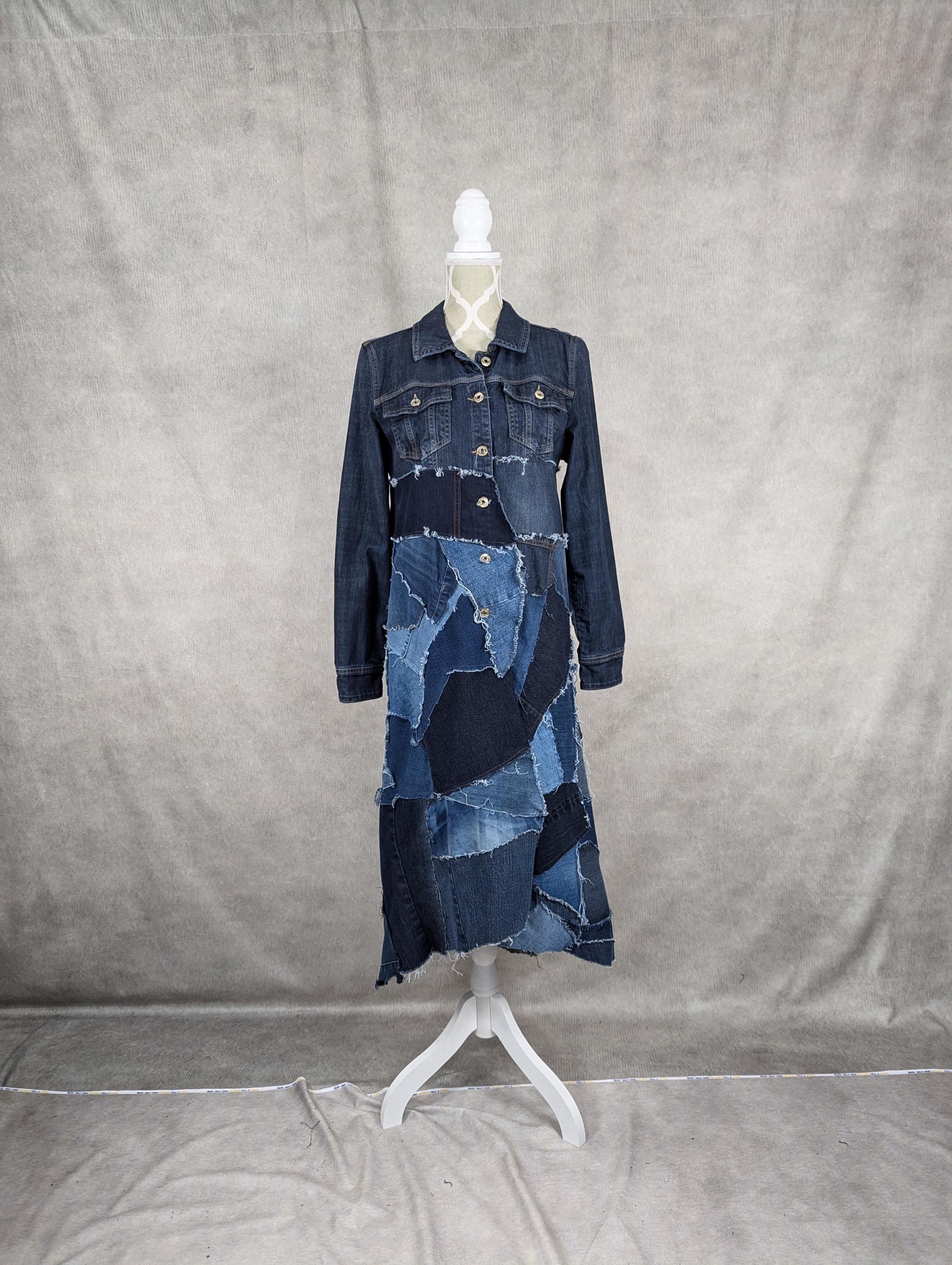 【AMERI】FAKE LAYERED DENIM LONG COAT Women's Long Casual Maxi Length Denim Cotton Coat Oversize