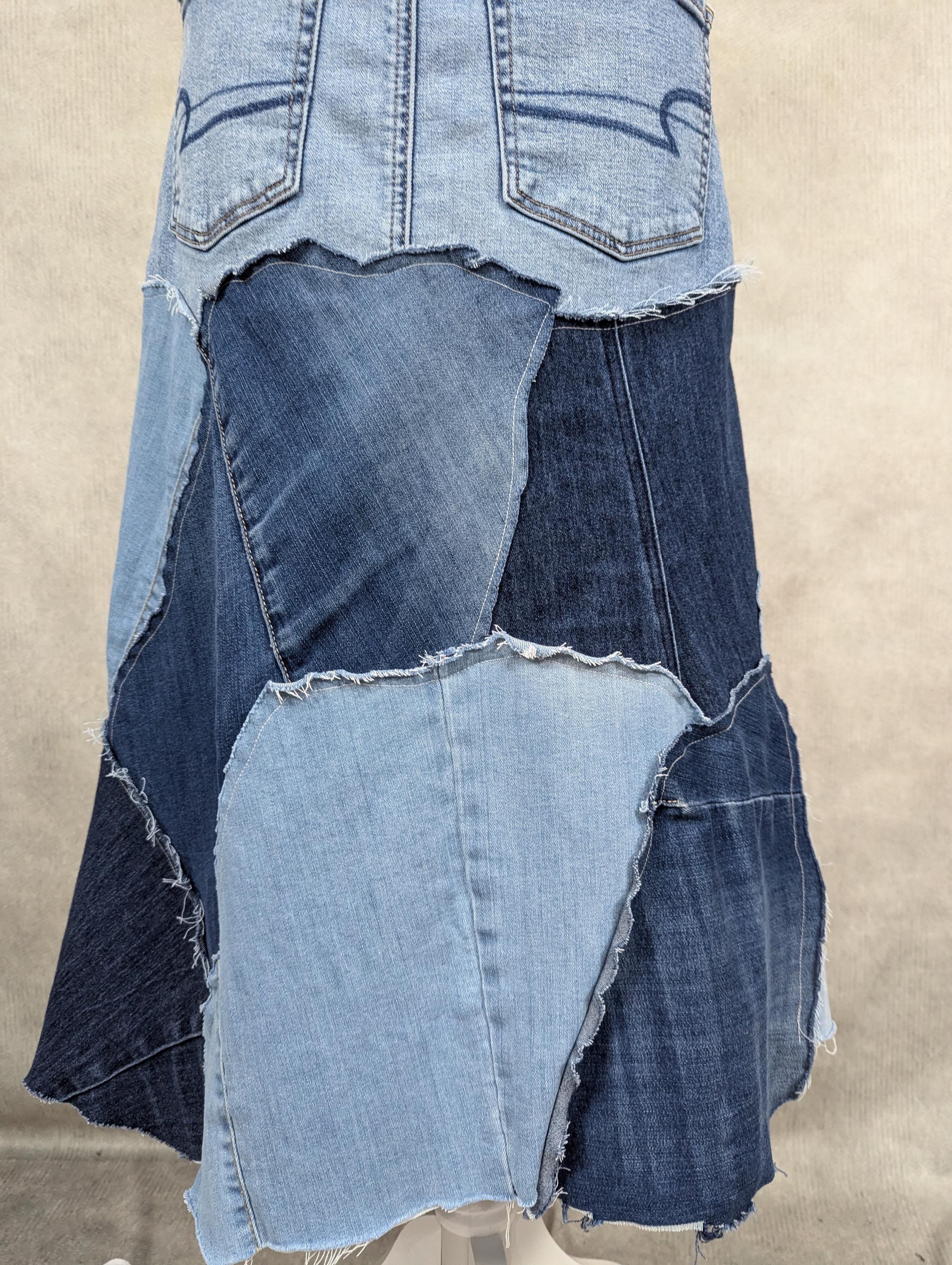 Upcycled Long Denim Patchwork Skirt - Size 8/10 - Etsy Canada