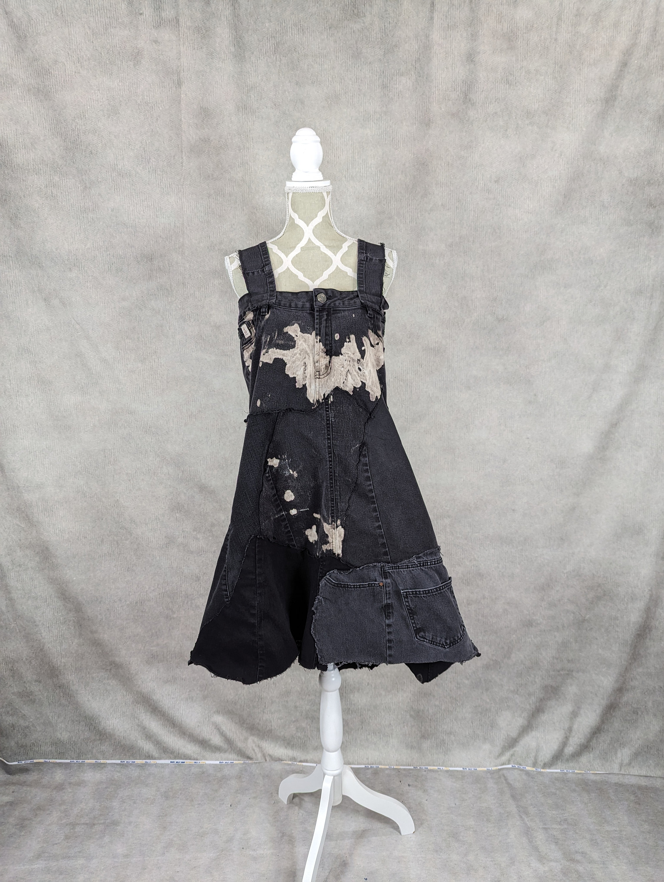 Upcycled Bleached Black Denim Patchwork Dress-medium
