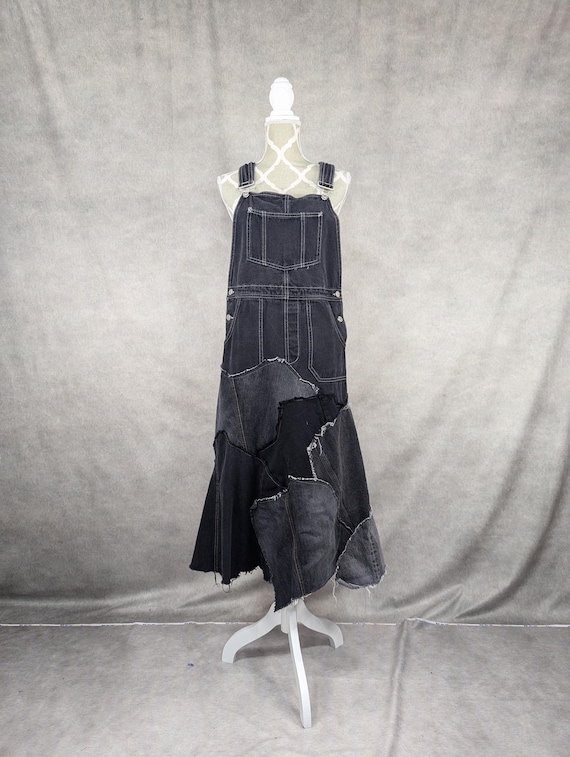 Upcycled Black Denim Patchwork Overall Dress - Medium - Etsy