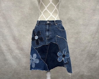 Denim Patchwork Skirt-Size 10