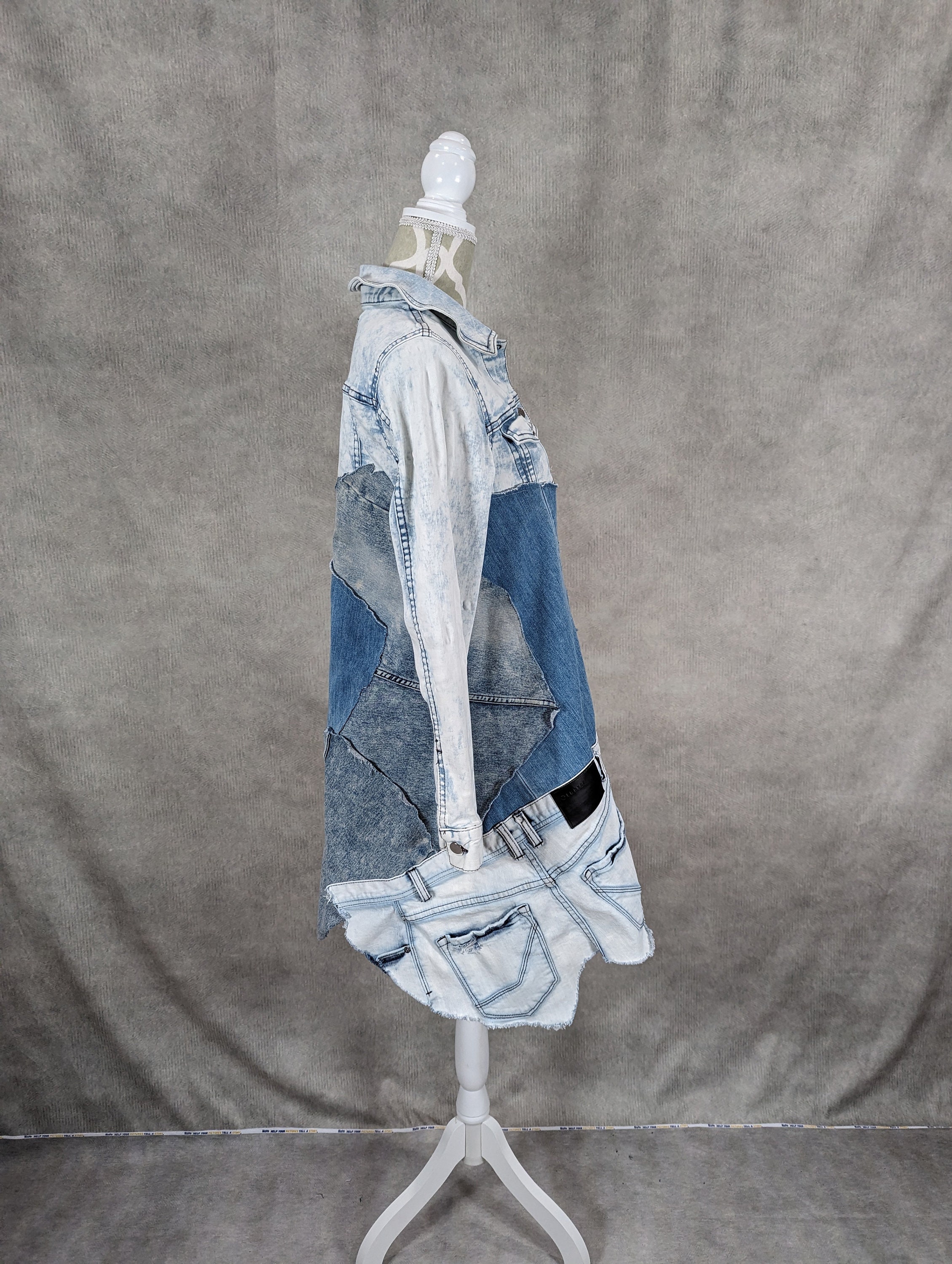 【高額売筋】 Upcycled Long Denim Patchwork Jacket -small - Etsy ジャケット・アウター