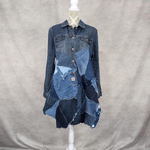 Upcycled Long Denim Patchwork Jacket -XL