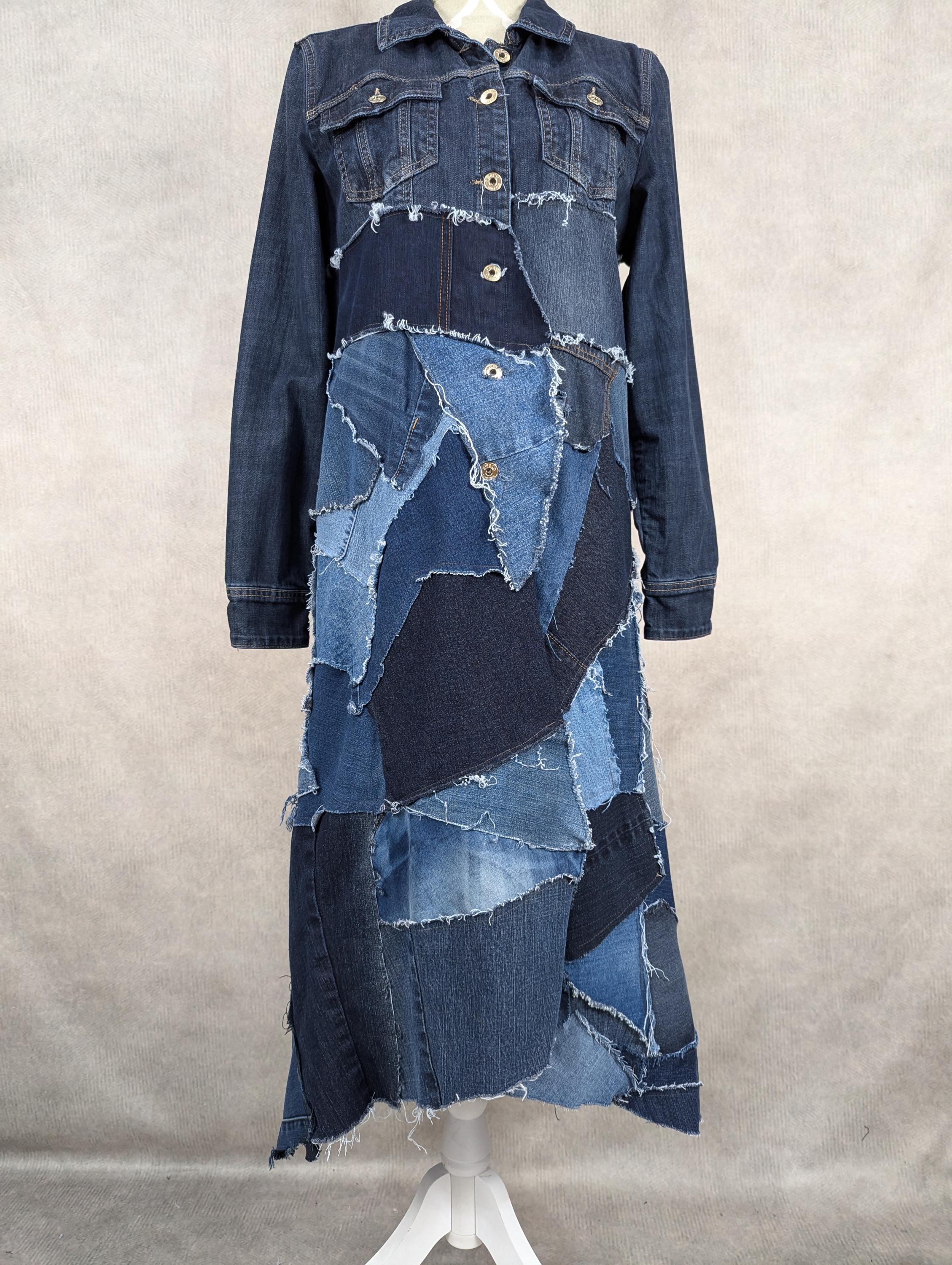 Upcycled Long Denim Jacket/trench Coat - Large - Etsy