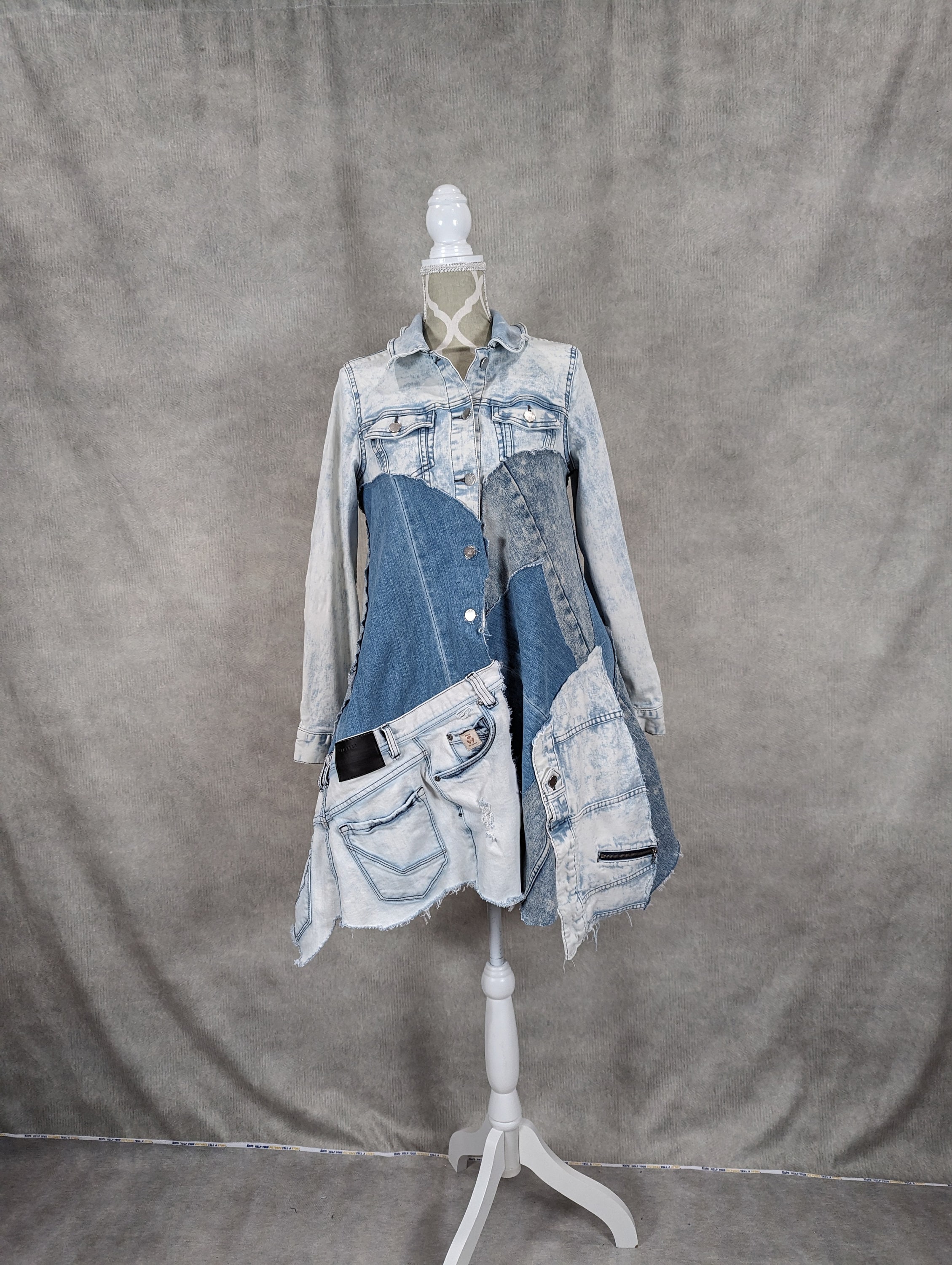 Upcycled Long Denim Patchwork Jacket -small - Etsy