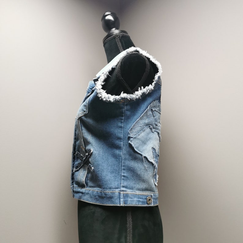 Upcycled Skull Denim Vest Large