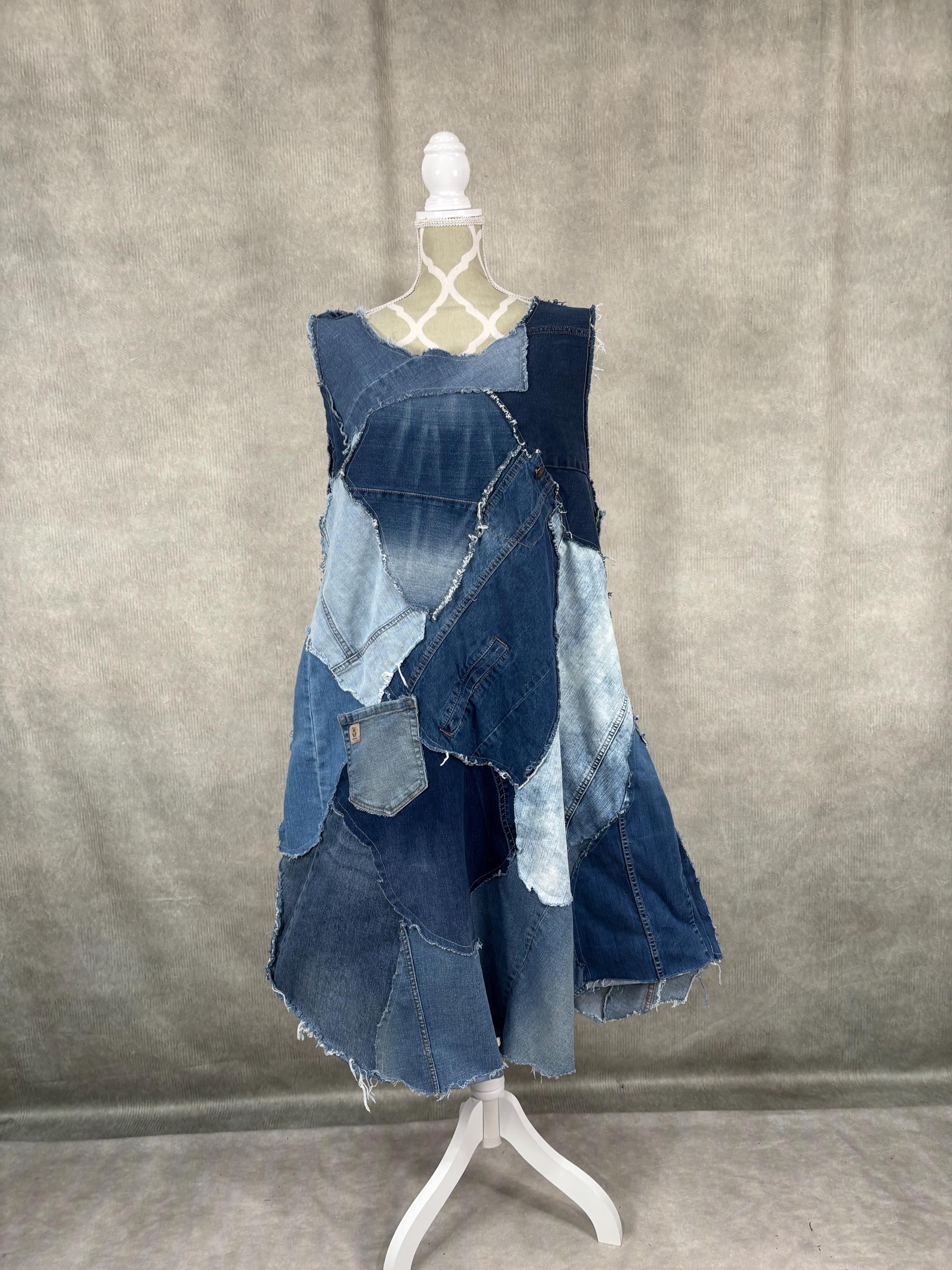 Upcycled Denim Patchwork Dress - XL - Etsy