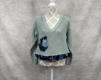 Upcycled Oversized V-Neck Sweater-Medium