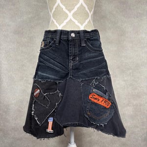Upcycled Black Denim Patchwork Harley Davidson Skirt-Size 28