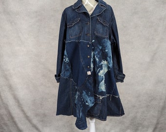 Upcycled Long Plus Size Denim Patchwork Jacket -3X