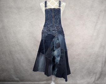 Upcycled Denim Patchwork Overall Dress-Small