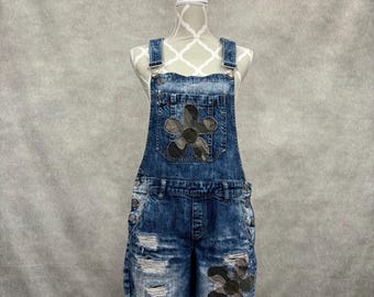 Upcycled Denim Overall Shorts -Size 7