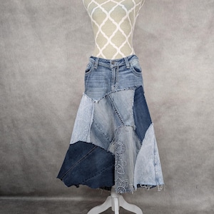 Upcycled Denim Patchwork Skirt-Size 31