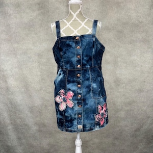 Upcycled gebleekte denim overall-jurk - groot