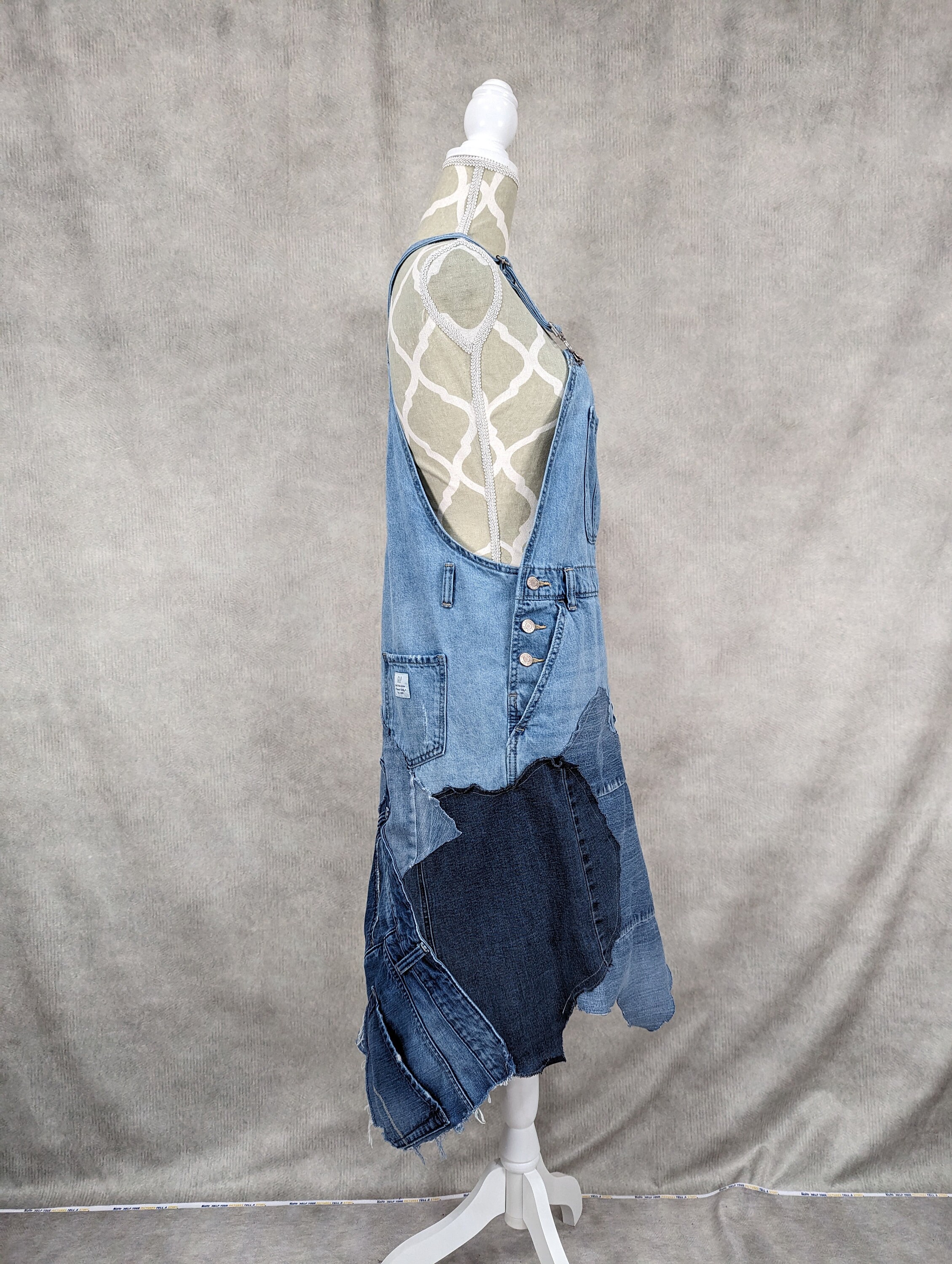 Upcycled Denim Patchwork Overall Dress - Medium - Etsy