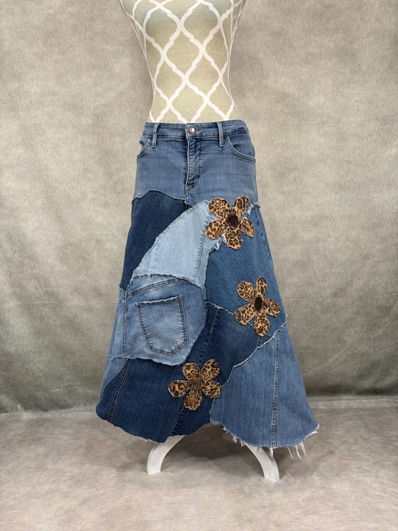 Levi’s remake patch work skirt Upcycled Levi's Brand Denim Patchwork Skirt - Size 18 - Etsy UK