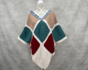 Upcycled Sweater Poncho-O/S