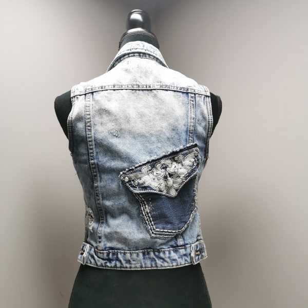 Upcycled Denim Vest - Small