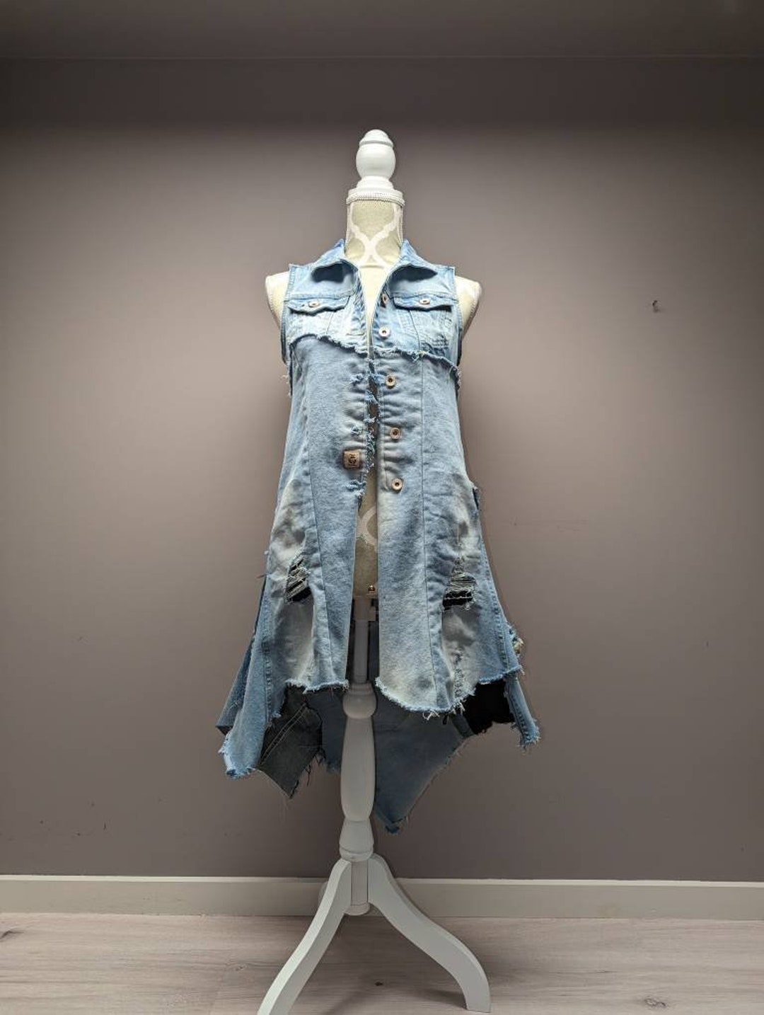 Women Summer Vintage Pathcwork Denim Vest Dress main image 1