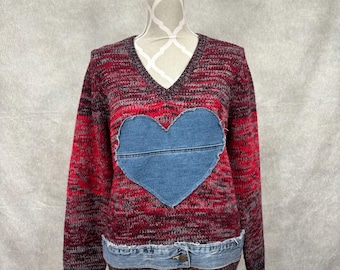 Upcycled Heart Sweater- Large