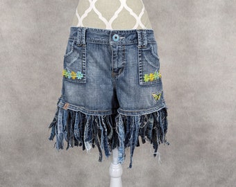 Upcycled Fringe Hem Denim Shorts - Size 9 - Etsy