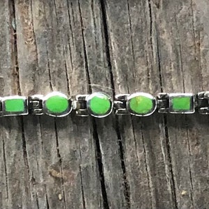 Green Turquoise Stone and Sterling Silver Link Bracelet