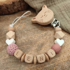 Pacifier chain with name Heart Many verses Colors Altrosa