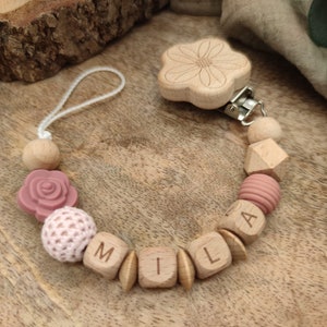 Pacifier chain with name Flower Many verses Colors Altrosa