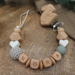 Pacifier chain with name Heart Many verses Colors Grau