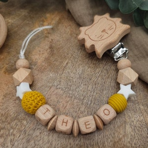 Pacifier chain with name Star Many verses Colors Senfgelb