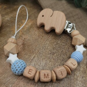 Pacifier chain with name Star Many verses Colors Hellblau